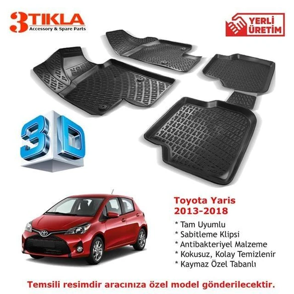 Toyota Yaris 2013-2018 Premium 3D Havuzlu Paspas Seti ürün görseli 1