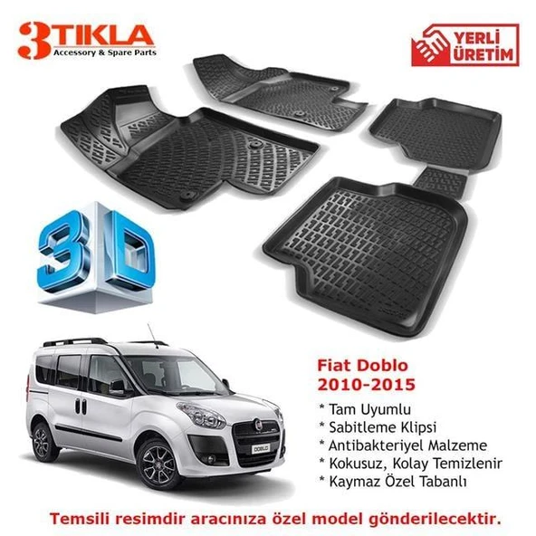 Fiat Doblo 2010-2015 Premium 3D Havuzlu Paspas Seti ürün görseli 1