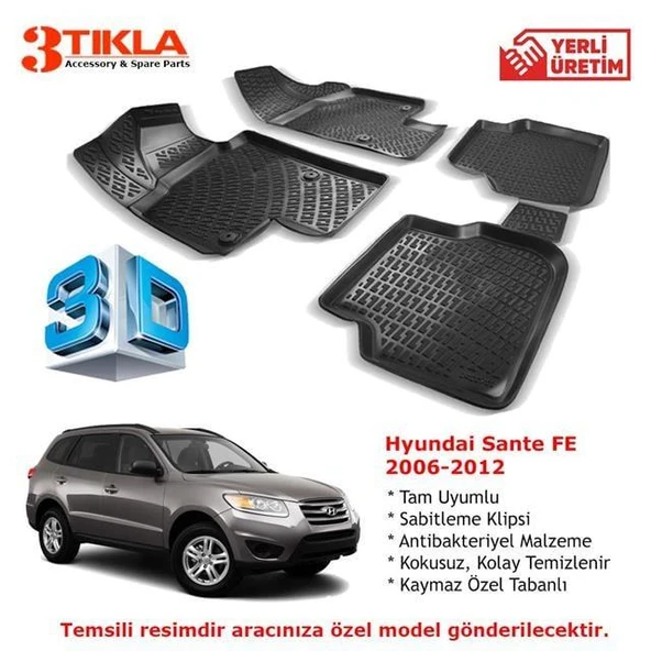Hyundai Santa Fe 2006-2012 Premium 3D Havuzlu Paspas Seti ürün görseli 1