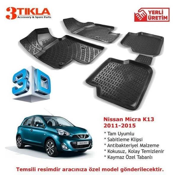 Nissan Micra K13 2011-2015 Premium 3D Havuzlu Paspas Seti ürün görseli 1