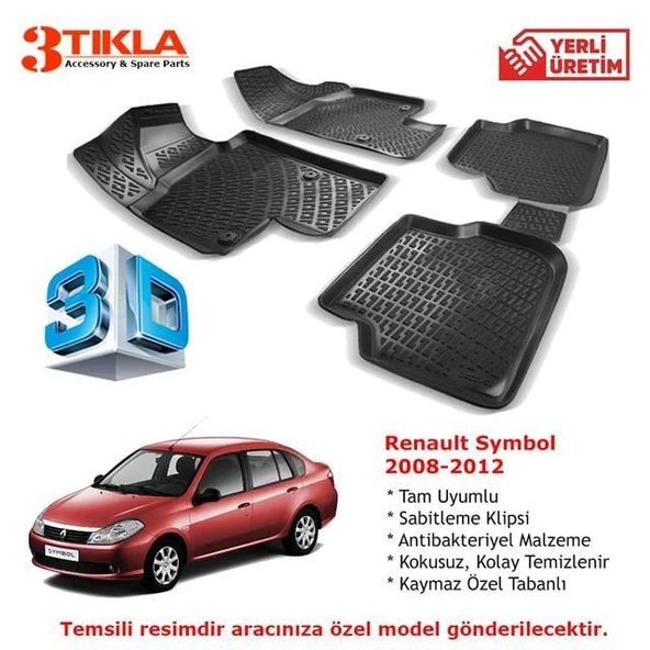 Renault Symbol 2008-2012 Premium 3D Havuzlu Paspas Seti ürün görseli 1