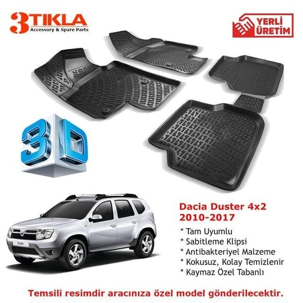 Dacia Duster 4X2 2010-2017 Premium 3D Havuzlu Paspas Seti ürün görseli 1