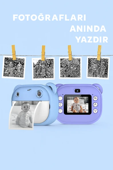 QASUL Çocuklar İçin Siyah-Beyaz Yazıcı Eğlenceli Fotoğraf Makinesi  Oyunlar ve Çift Kamera Müzik Bir Arada - 5
