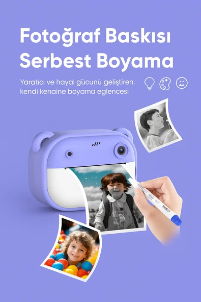 QASUL Çocuklar İçin Siyah-Beyaz Yazıcı Eğlenceli Fotoğraf Makinesi  Oyunlar ve Çift Kamera Müzik Bir Arada - 3