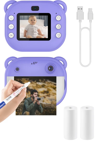 QASUL Çocuklar İçin Siyah-Beyaz Yazıcı Eğlenceli Fotoğraf Makinesi  Oyunlar ve Çift Kamera Müzik Bir Arada - 7