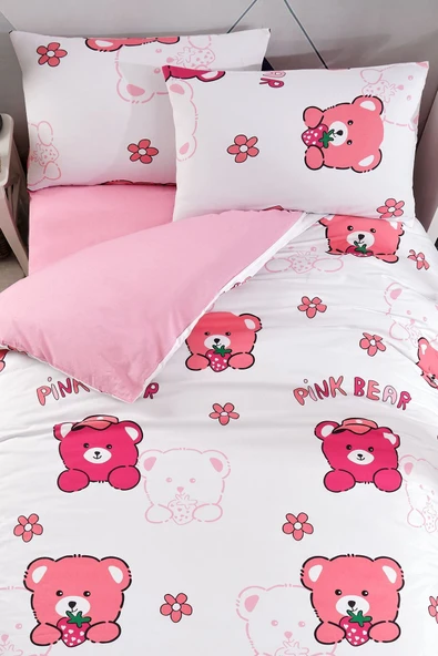 LaLiva Çarşafı Lastikli Ayıcıklı Pembe Çocuk Nevresim Takımı - 3