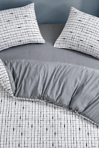 LaLiva Çarşafı Lastkli Çift Kişilik Kareli Nevresim Takımı - Resim 5