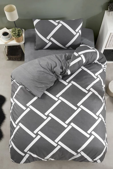 LaLiva Kareli Çarşafı Lastikli Tek Kişilik Nevresim Talımı - Resim 2