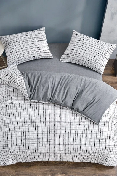 LaLiva Çarşafı Lastkli Çift Kişilik Kareli Nevresim Takımı ürün görseli