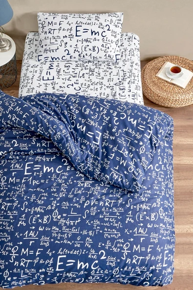 LaLiva Fizik Formüllü Tek Kişilik Nevresim Takımı Çarşafı Lastikli Lacivert - Resim 3