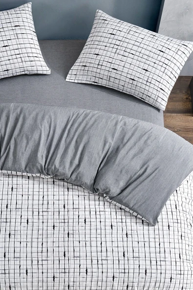 LaLiva Çarşafı Lastkli Çift Kişilik Kareli Nevresim Takımı - Resim 4