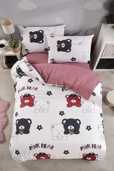 LaLiva Doğal Sağlıklı Çarşafı Lastikli Ayıcıklı Bordo Çocuk Nevresim Takımı ürün görseli