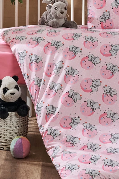 LaLiva %100 Pamuk Doğal Sağlıklı Akfil Kumaş Filli Bebek Nevresim Takımı - Resim 4