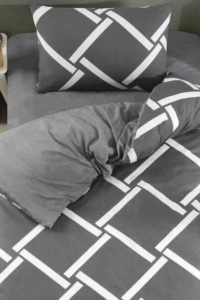 LaLiva Kareli Çarşafı Lastikli Tek Kişilik Nevresim Talımı - Resim 3