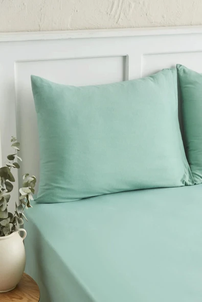 LaLiva Fitted Çift Kişik Lastikli Çarşaf + 2 adet yastık kılıfı Su Yeşili Fitted ürün görseli