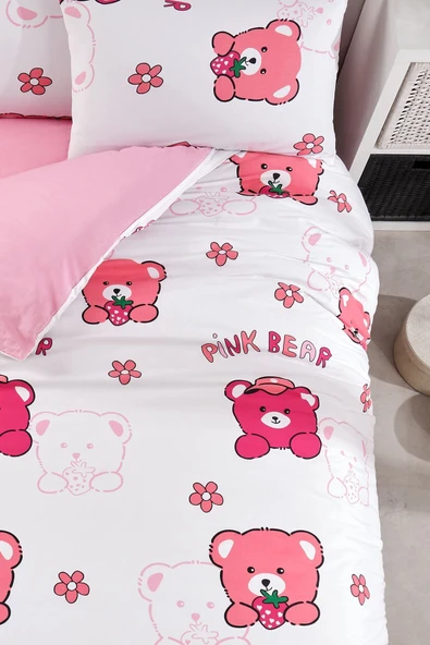 LaLiva Çarşafı Lastikli Ayıcıklı Pembe Çocuk Nevresim Takımı - 5