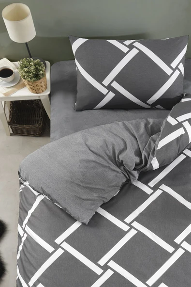 LaLiva Kareli Çarşafı Lastikli Tek Kişilik Nevresim Talımı - Resim 4