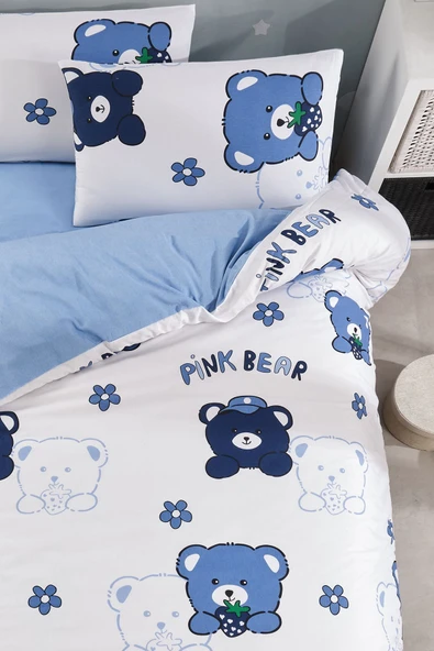 LaLiva Çarşafı Lastikli Ayıcıklı Mavi Çocuk Nevresim Takımı - 5