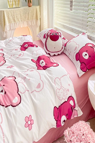 LaLiva Çarşafı Lastikli Doğal Sağlıklı Pamuk Ayıcıklı Bear Panda Tek Kişilik Çocuk Nevresim Takımı - 5