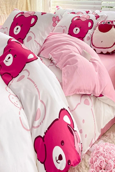 LaLiva Çarşafı Lastikli Doğal Sağlıklı Pamuk Ayıcıklı Bear Panda Tek Kişilik Çocuk Nevresim Takımı - 3