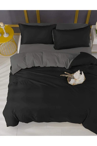 LaLiva Çarşafı Lastikli Tek Kişilik Siyah -gri Nevresim Takımı Antrasit Renk - Resim 2