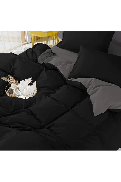 LaLiva Çarşafı Lastikli Çift Kişilik Siyah Gri Nevresim Takımı - Resim 4