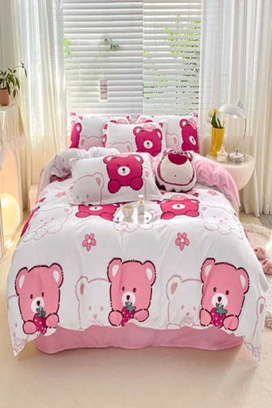 LaLiva Çarşafı Lastikli Doğal Sağlıklı Pamuk Ayıcıklı Bear Panda Tek Kişilik Çocuk Nevresim Takımı - Resim 2