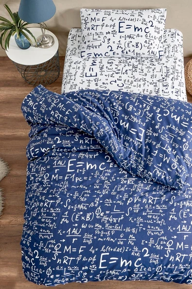 LaLiva Fizik Formüllü Tek Kişilik Nevresim Takımı Çarşafı Lastikli Lacivert - Resim 2