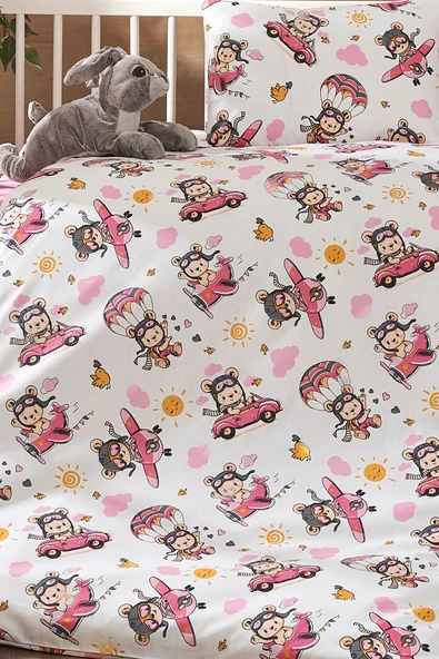 LaLiva Pilotlu Bebek Nevresim Takımı %100 Pamuk Doğal Sağlıklı Akfil-Poplin Kumaş  Organik Pamuk ürün görseli