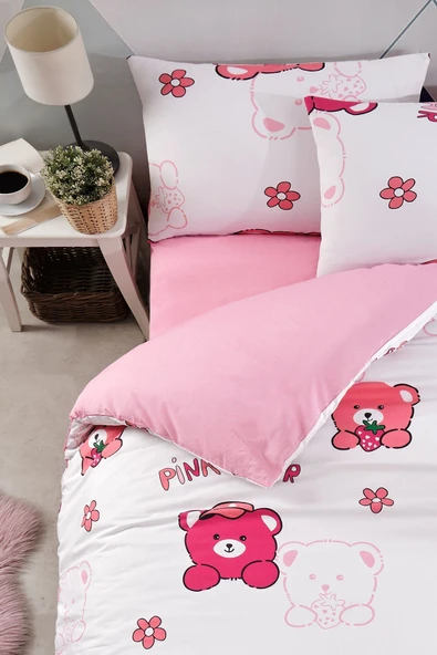 LaLiva Çarşafı Lastikli Ayıcıklı Pembe Çocuk Nevresim Takımı - 4