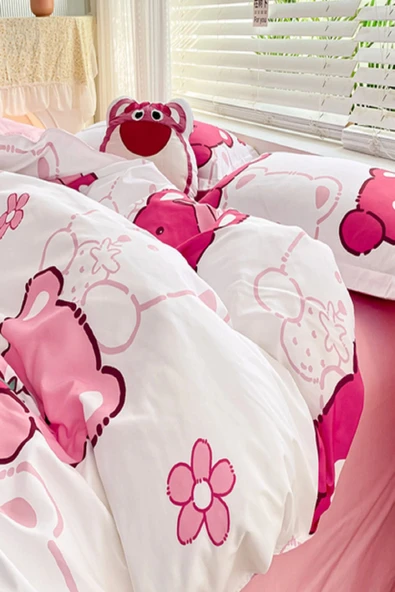 LaLiva Çarşafı Lastikli Doğal Sağlıklı Pamuk Ayıcıklı Bear Panda Tek Kişilik Çocuk Nevresim Takımı - Resim 6