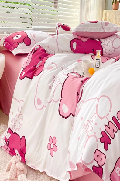 LaLiva Çarşafı Lastikli Doğal Sağlıklı Pamuk Ayıcıklı Bear Panda Tek Kişilik Çocuk Nevresim Takımı - 7