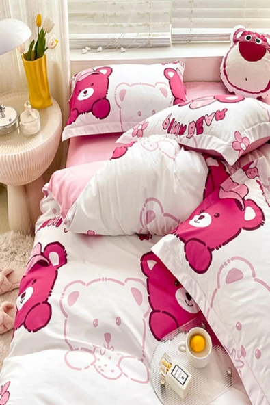 LaLiva Çarşafı Lastikli Doğal Sağlıklı Pamuk Ayıcıklı Bear Panda Tek Kişilik Çocuk Nevresim Takımı - Resim 4