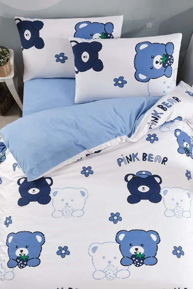 LaLiva Çarşafı Lastikli Ayıcıklı Mavi Çocuk Nevresim Takımı - 3