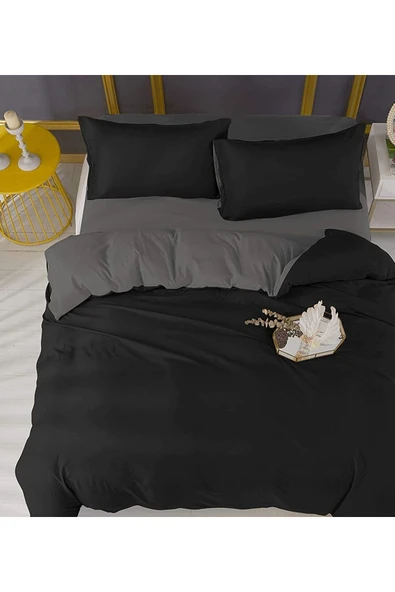 LaLiva Çarşafı Lastikli Tek Kişilik Siyah -gri Nevresim Takımı Antrasit Renk ürün görseli
