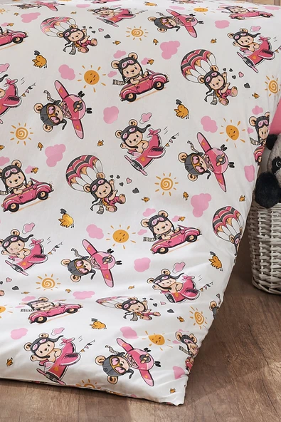 LaLiva Pilotlu Bebek Nevresim Takımı %100 Pamuk Doğal Sağlıklı Akfil-Poplin Kumaş  Organik Pamuk - Resim 5