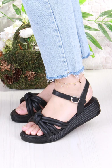 Fort 05-2077 Soft Rahat Toka Detaylı Büzgülü Bant Kadın Sandalet - Resim 2