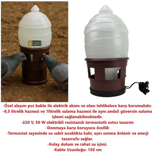 Elektrikli Isıtıcılı Güvercin Suluk-6,5 Lt - Resim 3