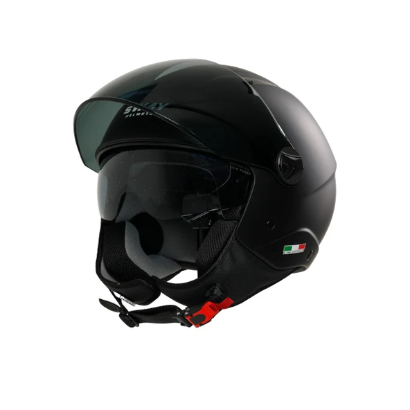 Sway SW 765 Güneş Vizörlü Yarım Motosiklet Kaskı Mat Siyah (ŞEFFAF VİZÖR) - Resim 3