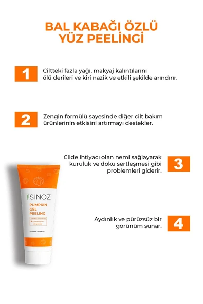 SİNOZ PUMPKİN JEL - BALKABAĞI ÖZLÜ, ÖLÜ DERİLERDEN ARINDIRAN, YENİLEYİCİ YÜZ PEELİNGİ 100 ML - 2