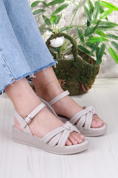 Fort 05-2077 Soft Rahat Toka Detaylı Büzgülü Bant Kadın Sandalet - Resim 7