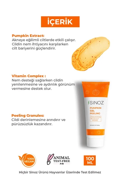 SİNOZ PUMPKİN JEL - BALKABAĞI ÖZLÜ, ÖLÜ DERİLERDEN ARINDIRAN, YENİLEYİCİ YÜZ PEELİNGİ 100 ML - 3