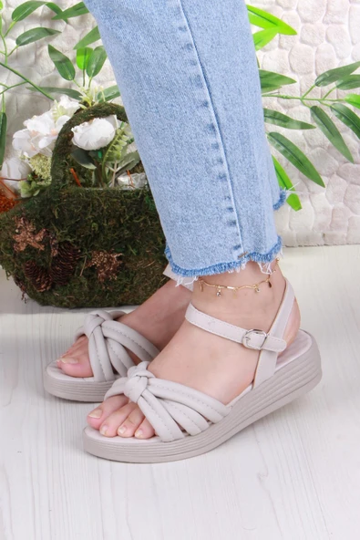 Fort 05-2077 Soft Rahat Toka Detaylı Büzgülü Bant Kadın Sandalet - Resim 8