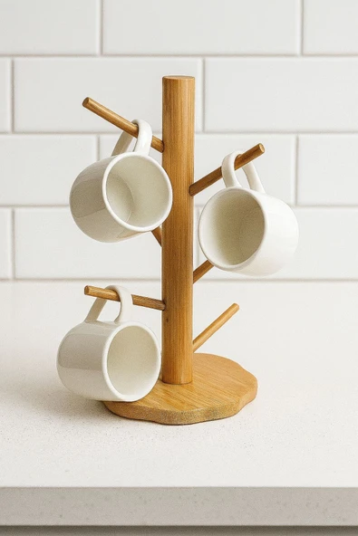 Bambu Fincan Rafı, Bambu Bardaklık (35CM) - 1