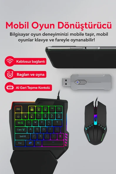 Klavye ve Fare Konsolu Denetleyici Dönüştürücü Adaptör Desteği Android Telefonlar İçin - 2