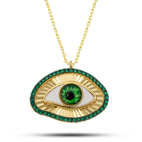 Lucky Life Gümüş Gold Zümrüt Göz Koruyucu Kadın Kolye ürün görseli 1