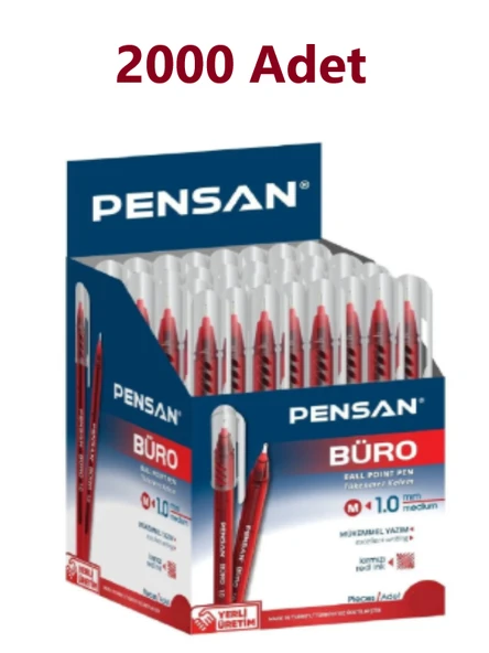 PENSAN TUKENMEZ KALEM BURO 1mm KIRMIZI 2000LI KOLI ürün görseli 1