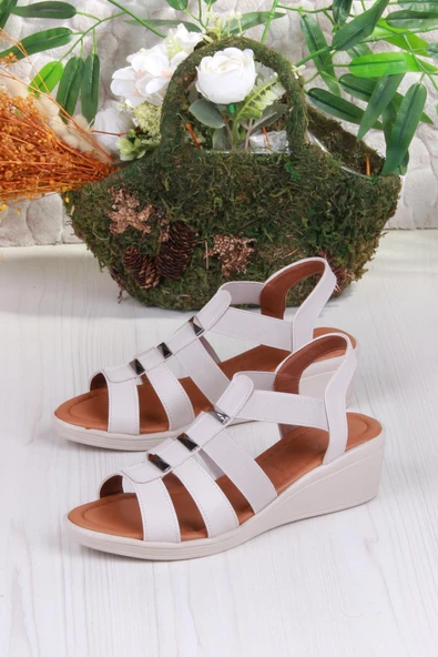 Fort 35604 Mavişim Rahat Esnek Lastik Bağlamalı Dolgu Topuklu Kadın Sandalet - Resim 5