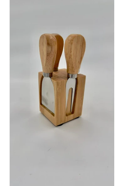 Bambu 4'lü Bıçaklık Seti, Bambu Peynir Kesme Aparatı (6X8X13CM) - 2