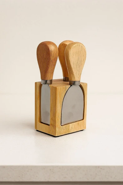 Bambu 4'lü Bıçaklık Seti, Bambu Peynir Kesme Aparatı (6X8X13CM)